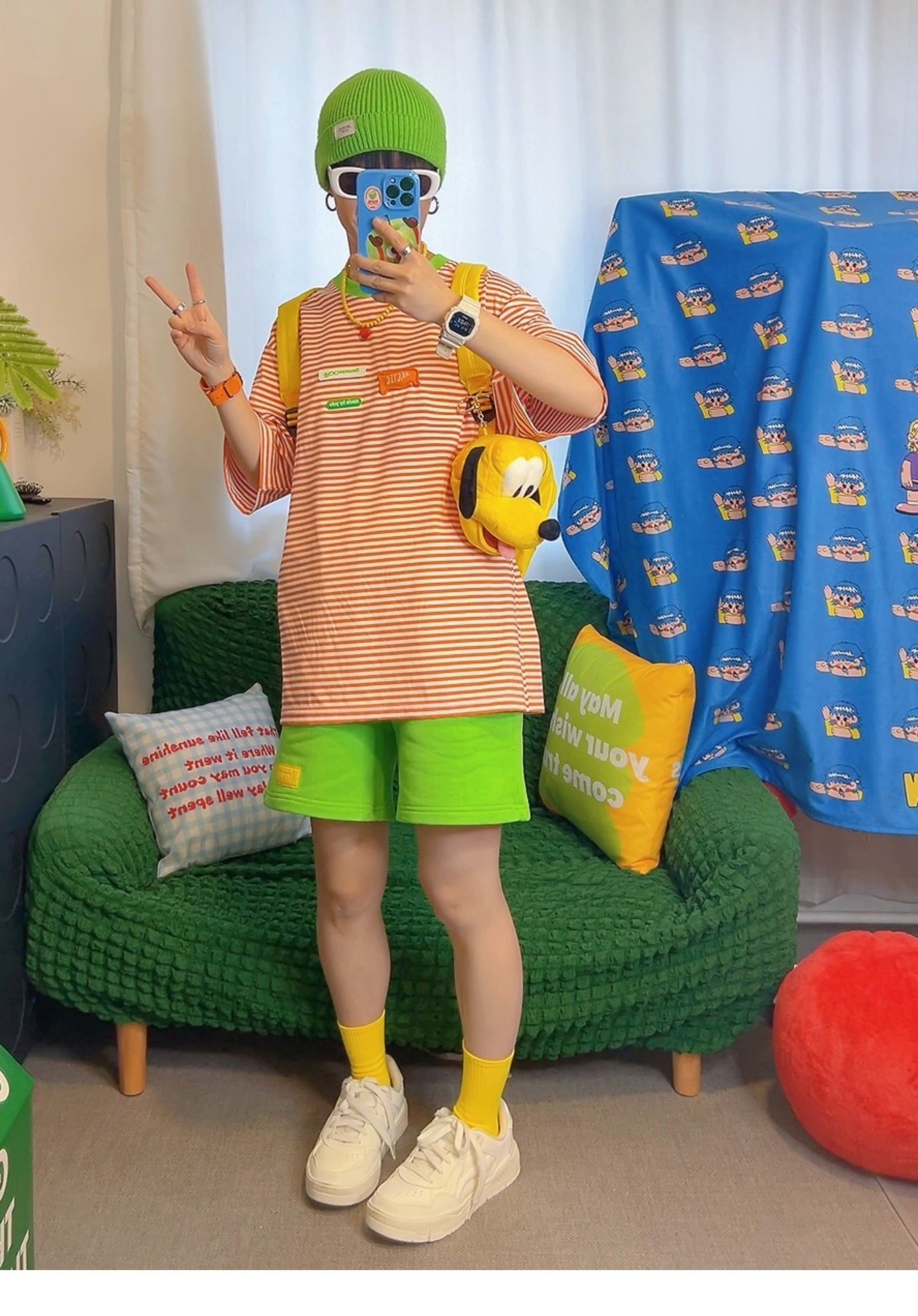KURIOSITAET - Decora Kei Orange Striped T-Shirt tshirt KURIOSITAET