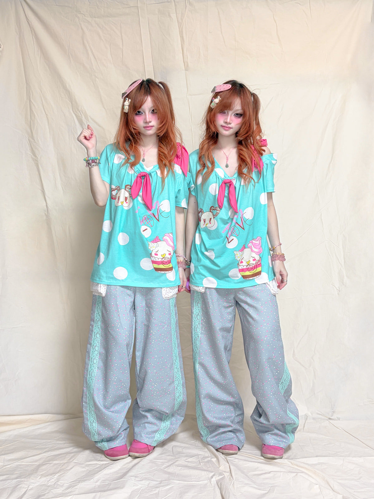 YJM with biubiu - Aqua Blue Love Dessert Top tshirt YJM with biubiu