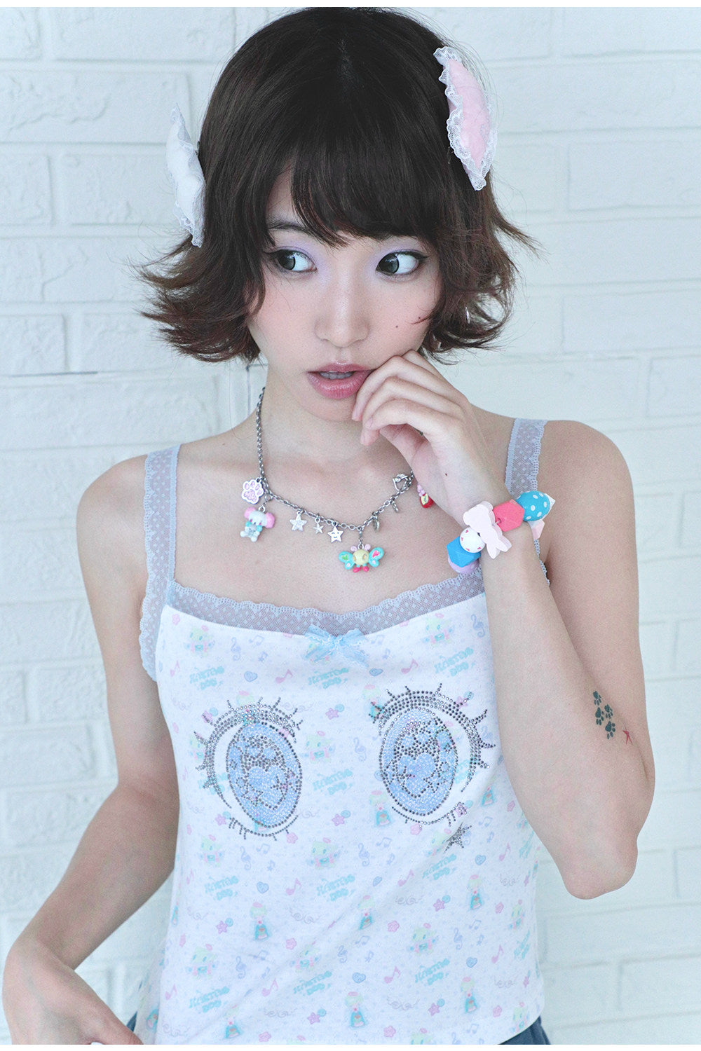 Hashtag DDD - Cartoon Eye Rhinestone Lace Cami camisole Hashtag DDD
