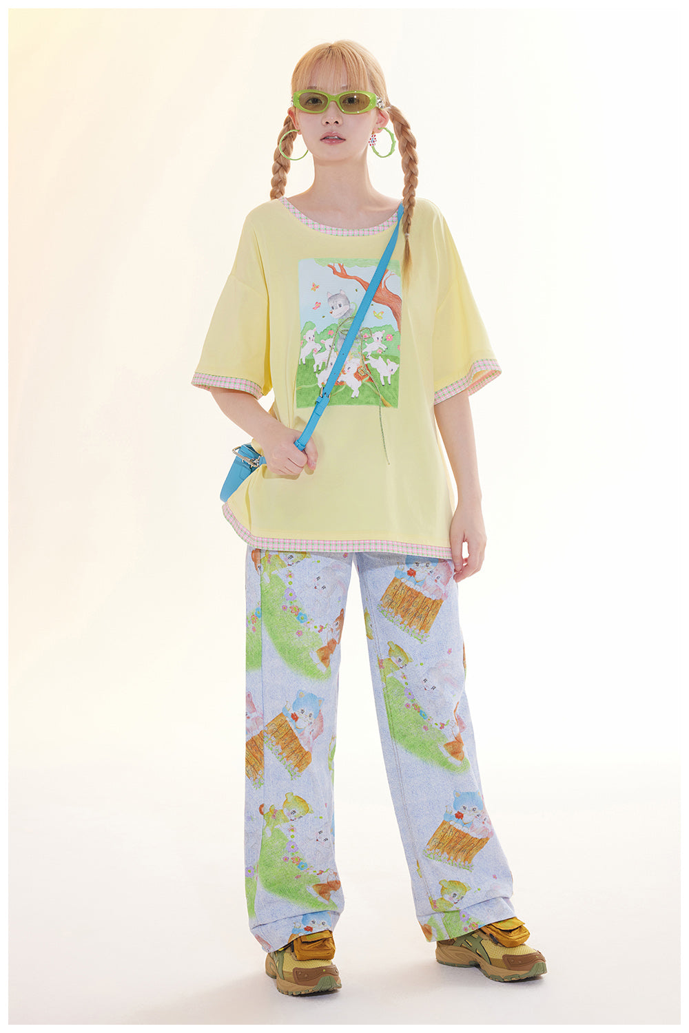 tntntutu - Pastel Yellow Appliqué Oversized T-Shirt Kawaii tshirt tntntutu