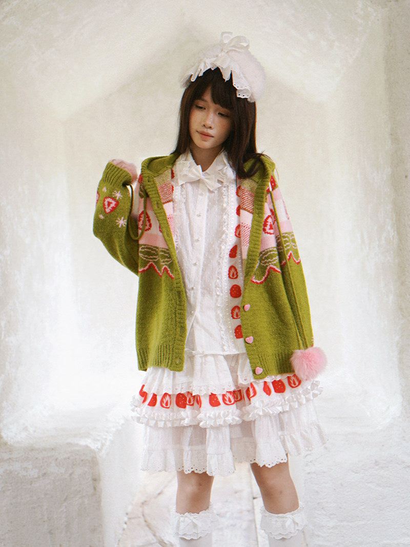 Daytoday Everyday Institute - Strawberry Matcha Cake Cardigan coat daytoday everyday institute