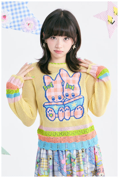 tntntutu - Yellow Bunny Jacquard Open Knit Sweater sweater tntntutu