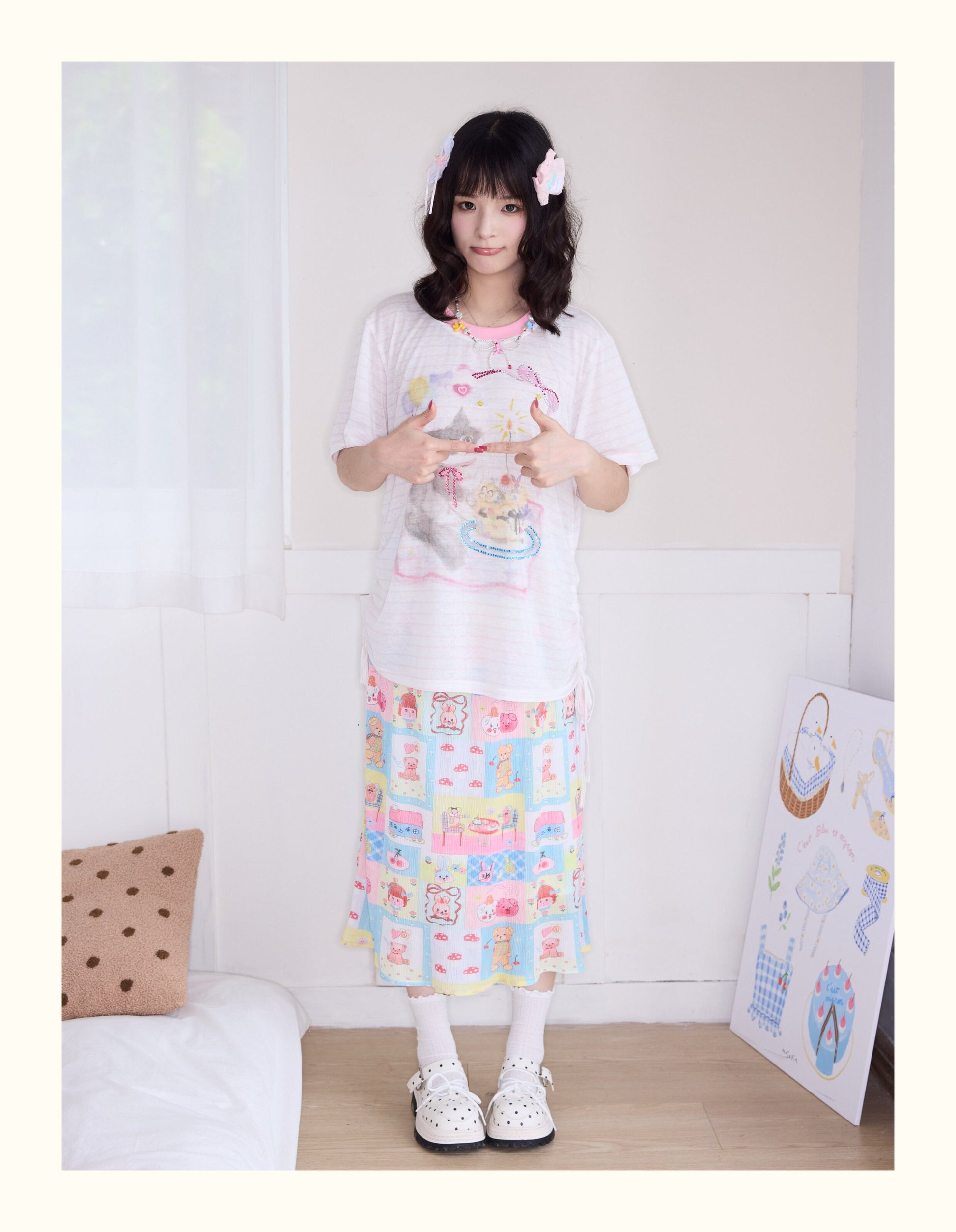 Robootoo - Pastel Cartoon Pleated Midi Skirt skirt Robootoo