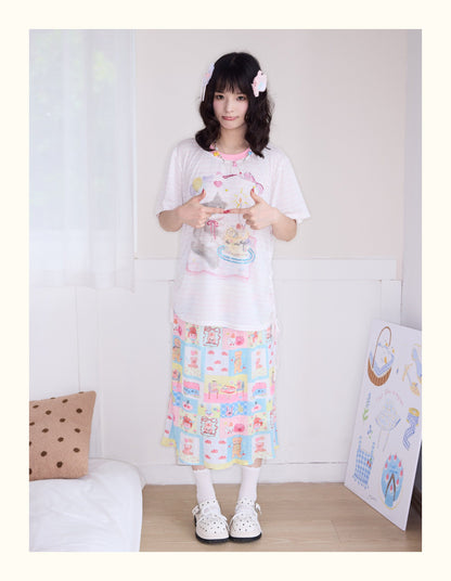 Robootoo - Pastel Cartoon Pleated Midi Skirt skirt Robootoo