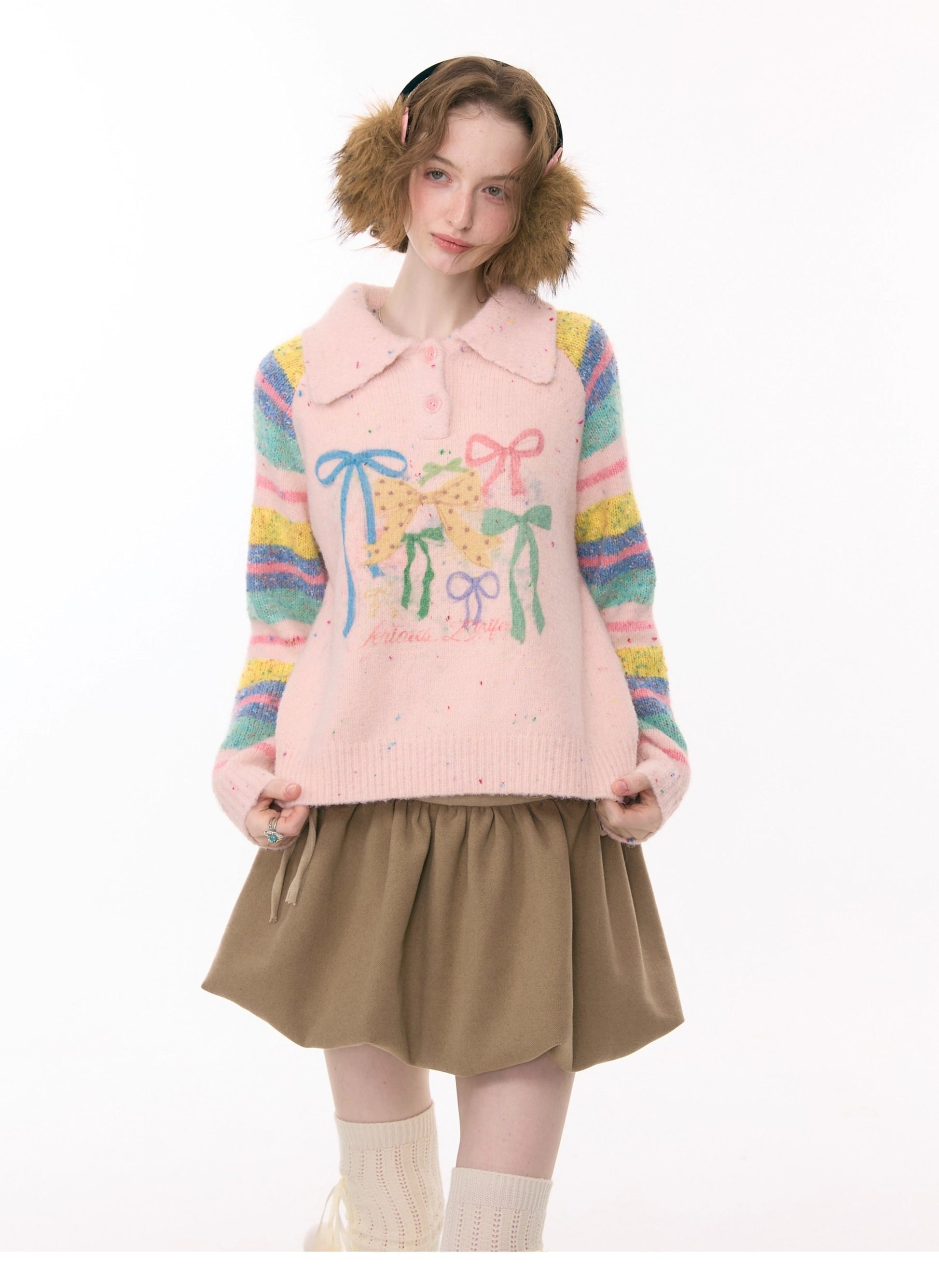 ziziFei - Girly Kei Rainbow Polo Knit Sweater sweater ziziFei