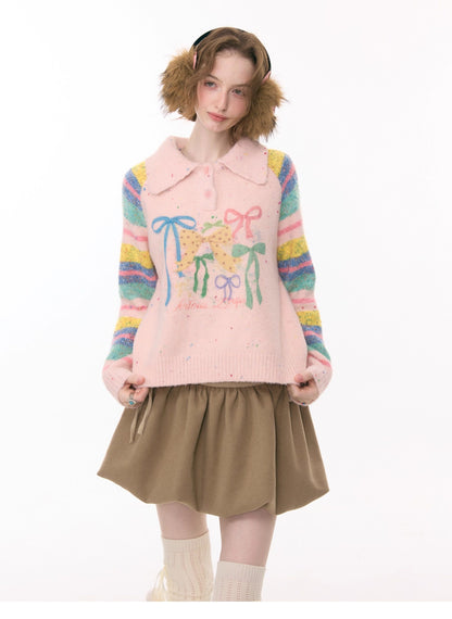 ziziFei - Girly Kei Rainbow Polo Knit Sweater sweater ziziFei