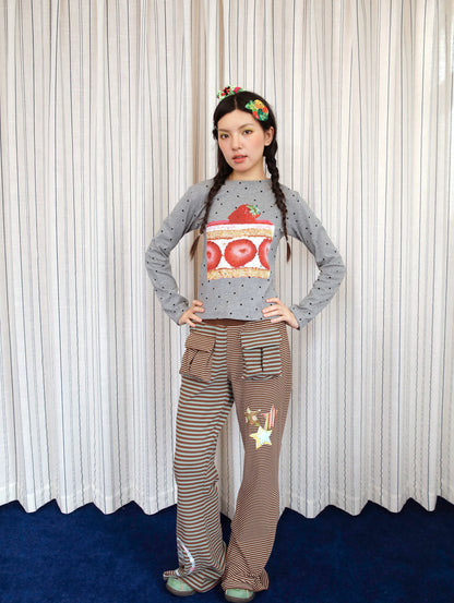 FRUITS - Kawaii Strawberry Cake Polka Dot Long Sleeve Top shirt Fruits
