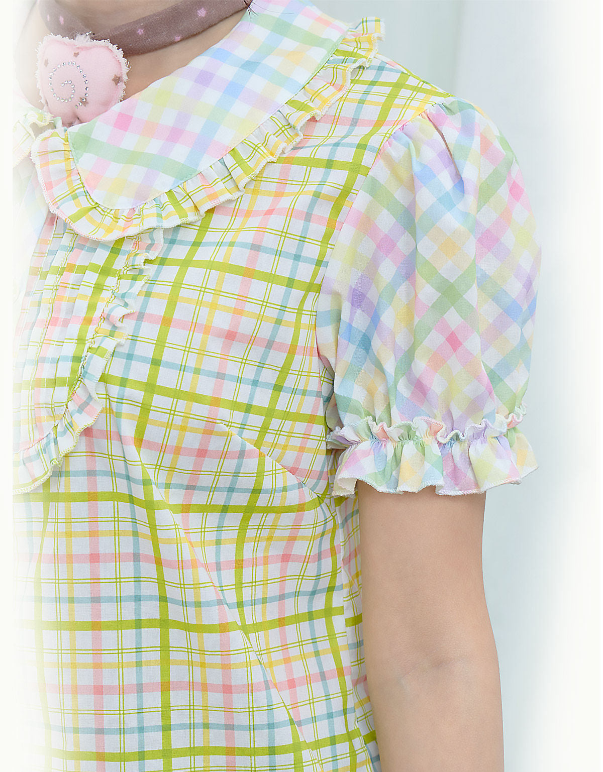 Moon Meadow - Plaid Puff Sleeve Shirt shirt Moon Meadow