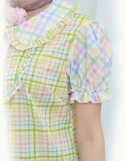 Moon Meadow - Plaid Puff Sleeve Shirt shirt Moon Meadow