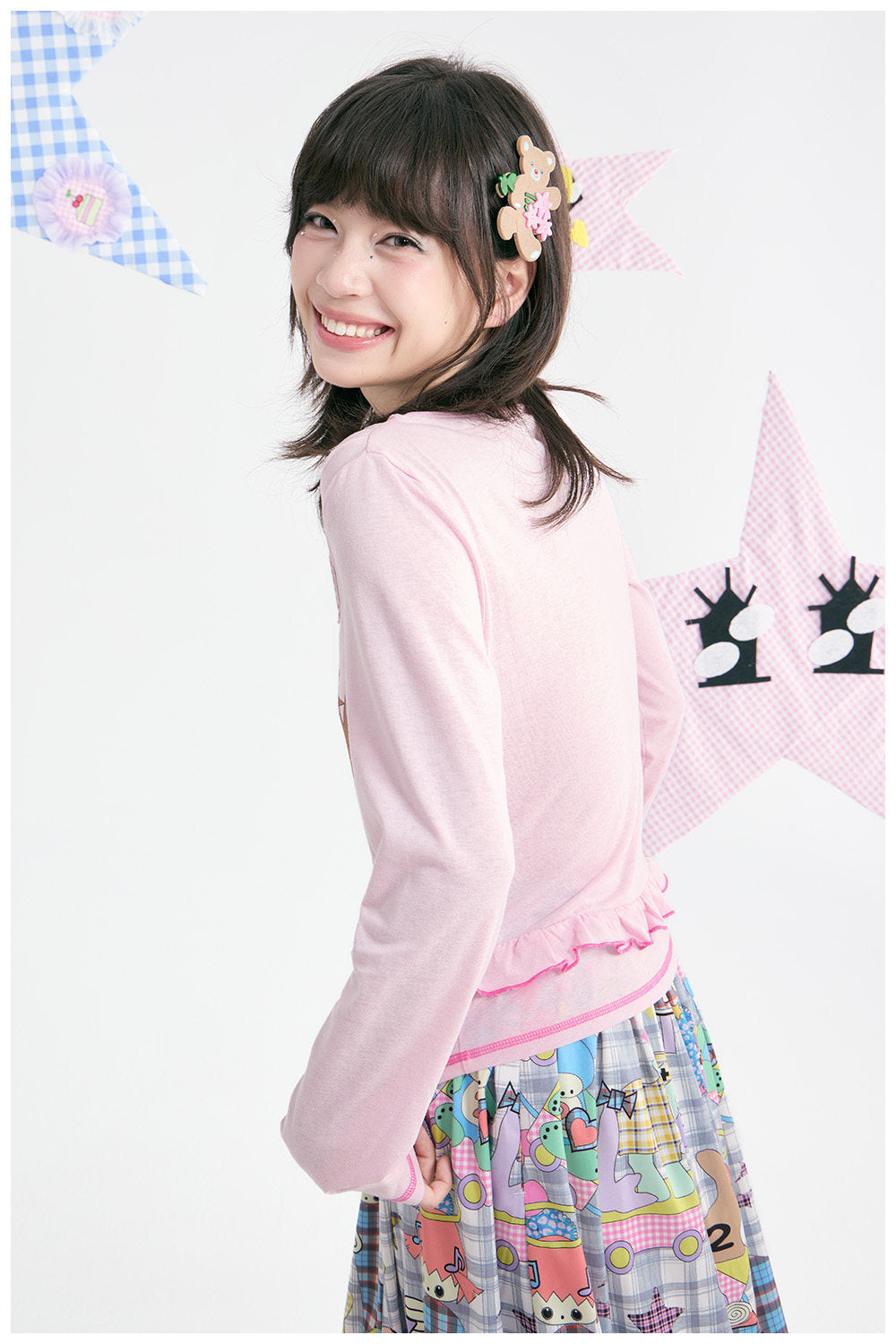 tntntutu - Pink Illustration Ruffle Long Sleeve Top shirt tntntutu