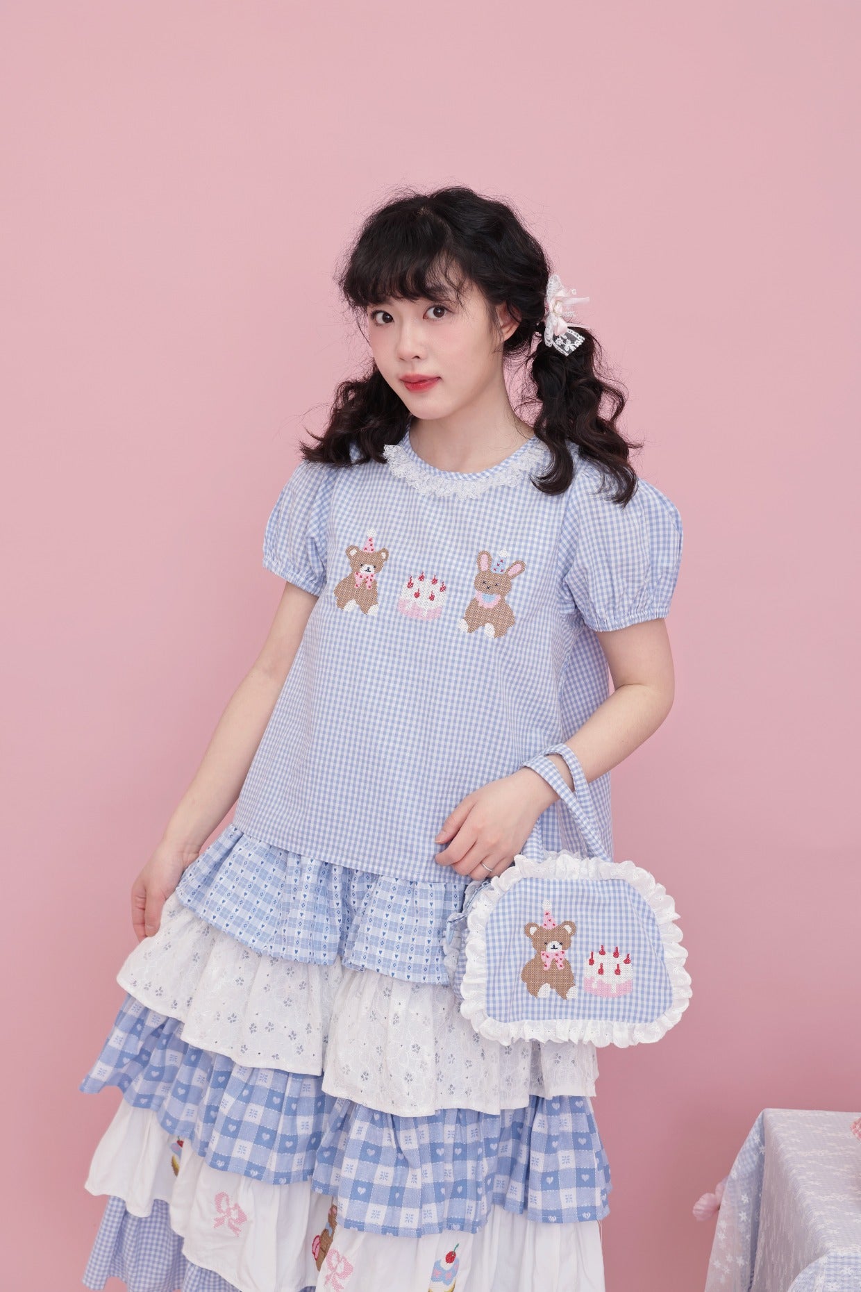 SemenCoicis Vintage Bear Embroidered Bag | Cute Ruffle Double-Sided Tote bag SemenCoicis