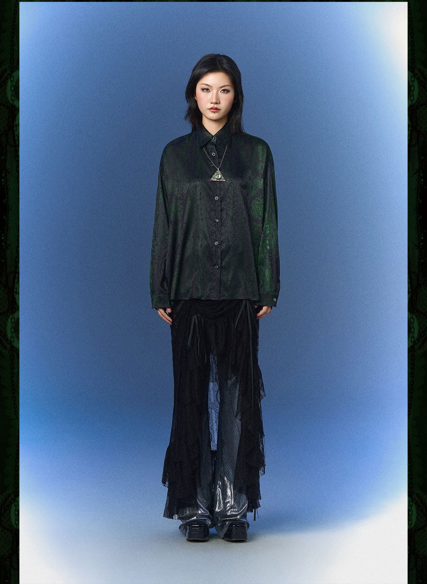Monsssstar - Dark Green Snake Print Shirt shirt Monsssstar