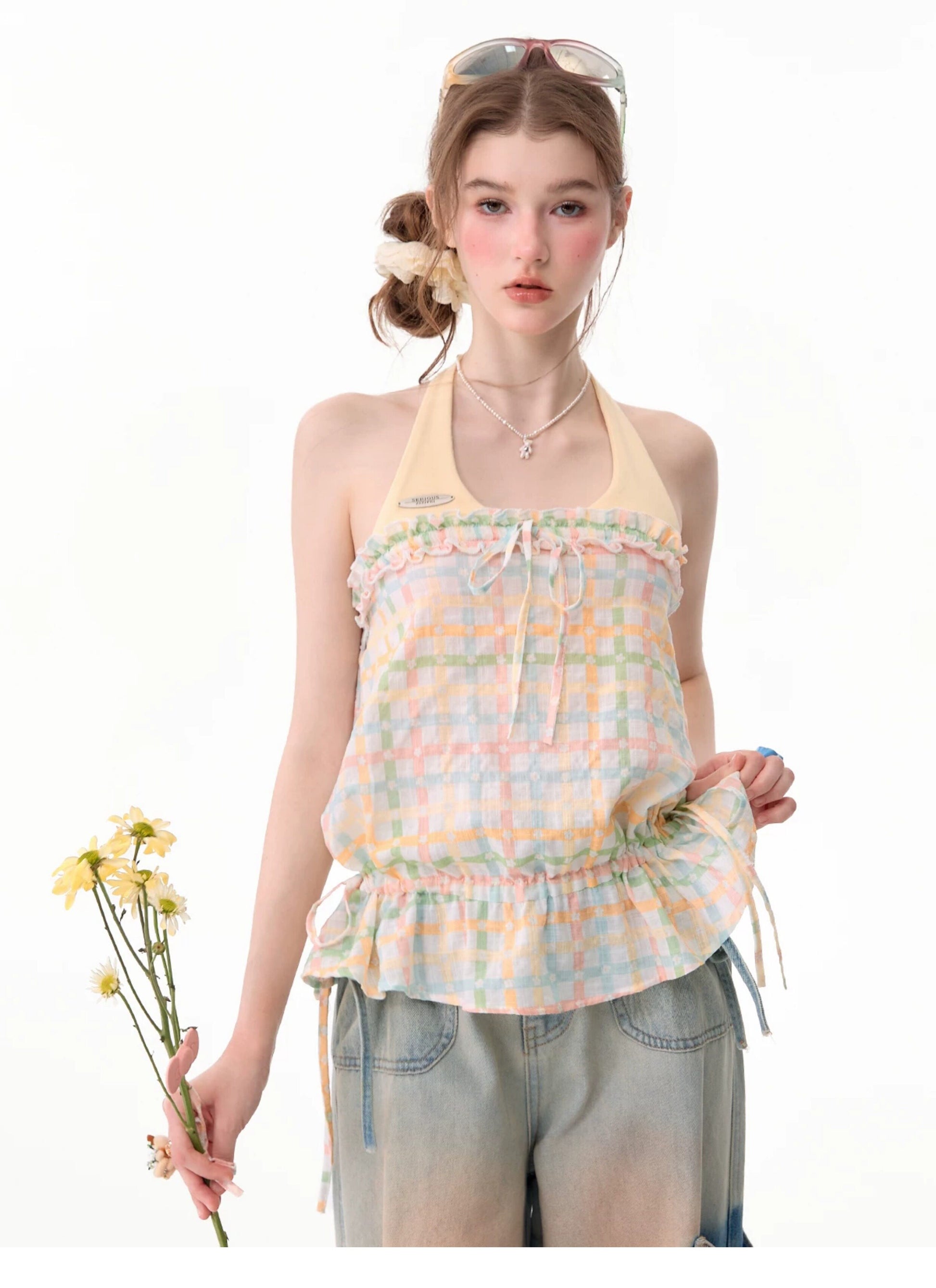 ziziFei - Yellow Plaid Halter Cami Top camisole ziziFei