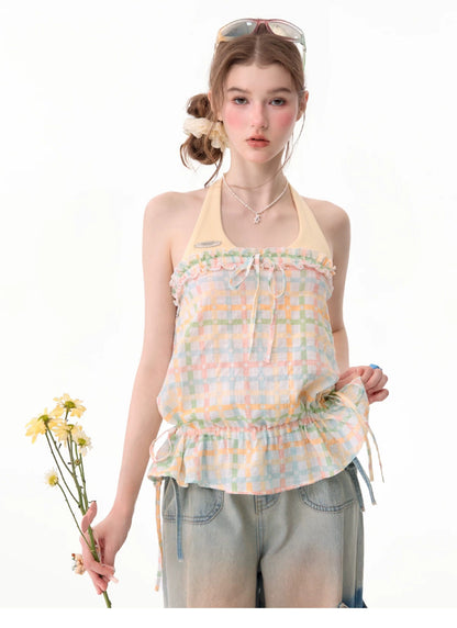 ziziFei - Yellow Plaid Halter Cami Top camisole ziziFei