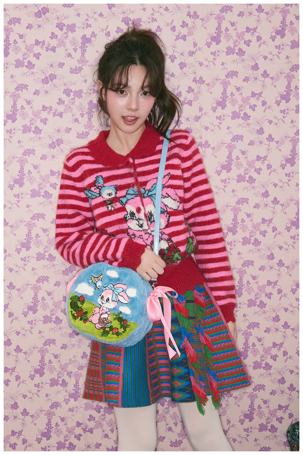 tntntutu - Kidcore Blue Bunny Plush Crossbody Round Bag bag tntntutu