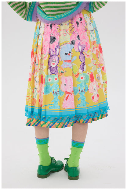 tntntutu - Colorblock Lace Pleated Skirt skirt tntntutu