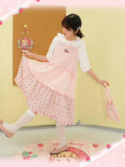 Little Berry - Kawaii Strawberry Patchwork Tie Dress dress Little Berry
