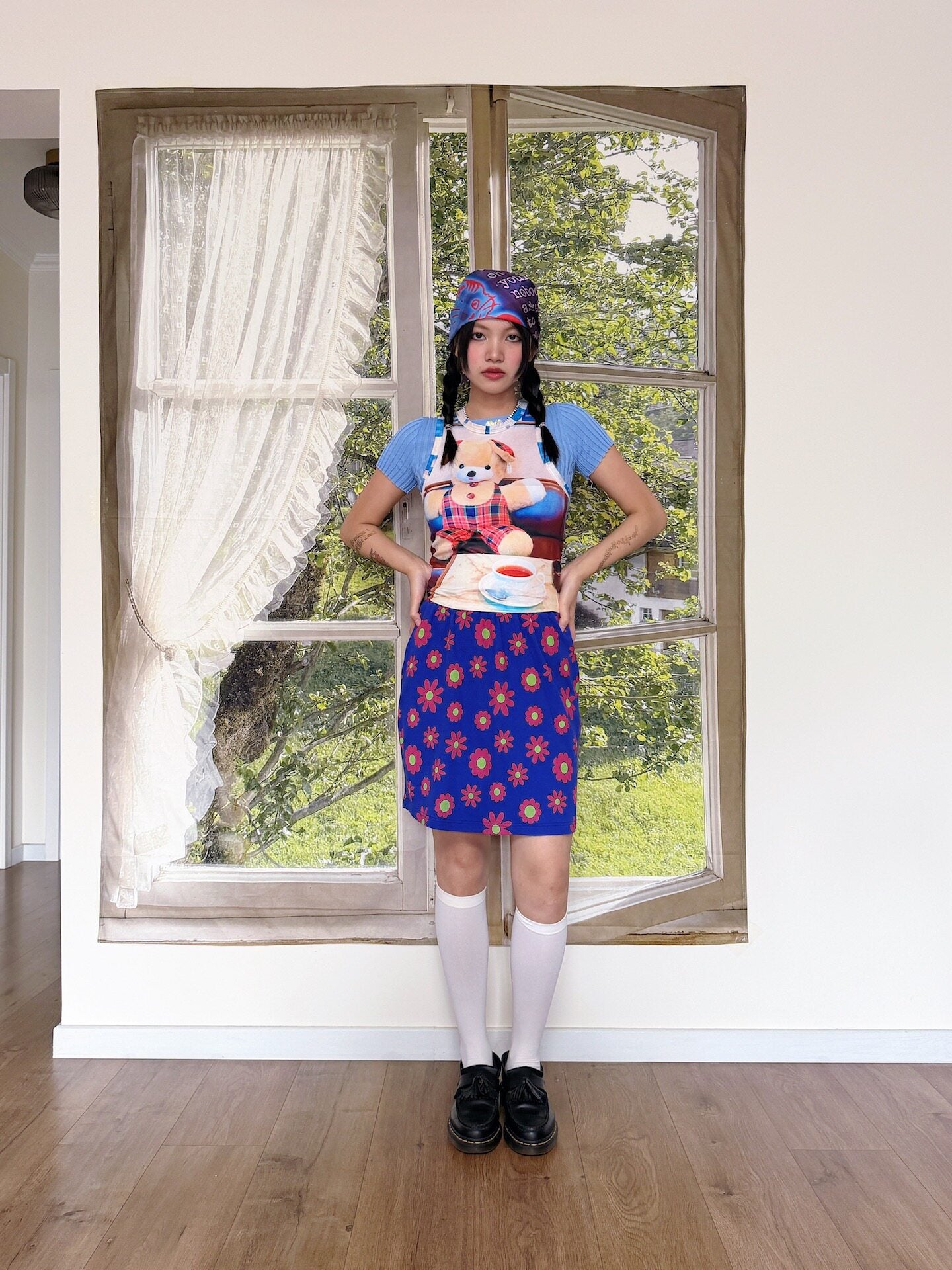 bunnybunnygun - Cartoon Flower Mini Skirt skirt bunnybunnygun