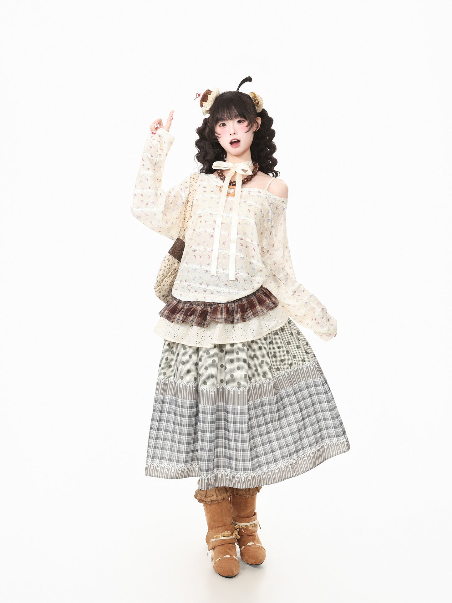 Languid Park - Polka Dot Plaid Puff Skirt
