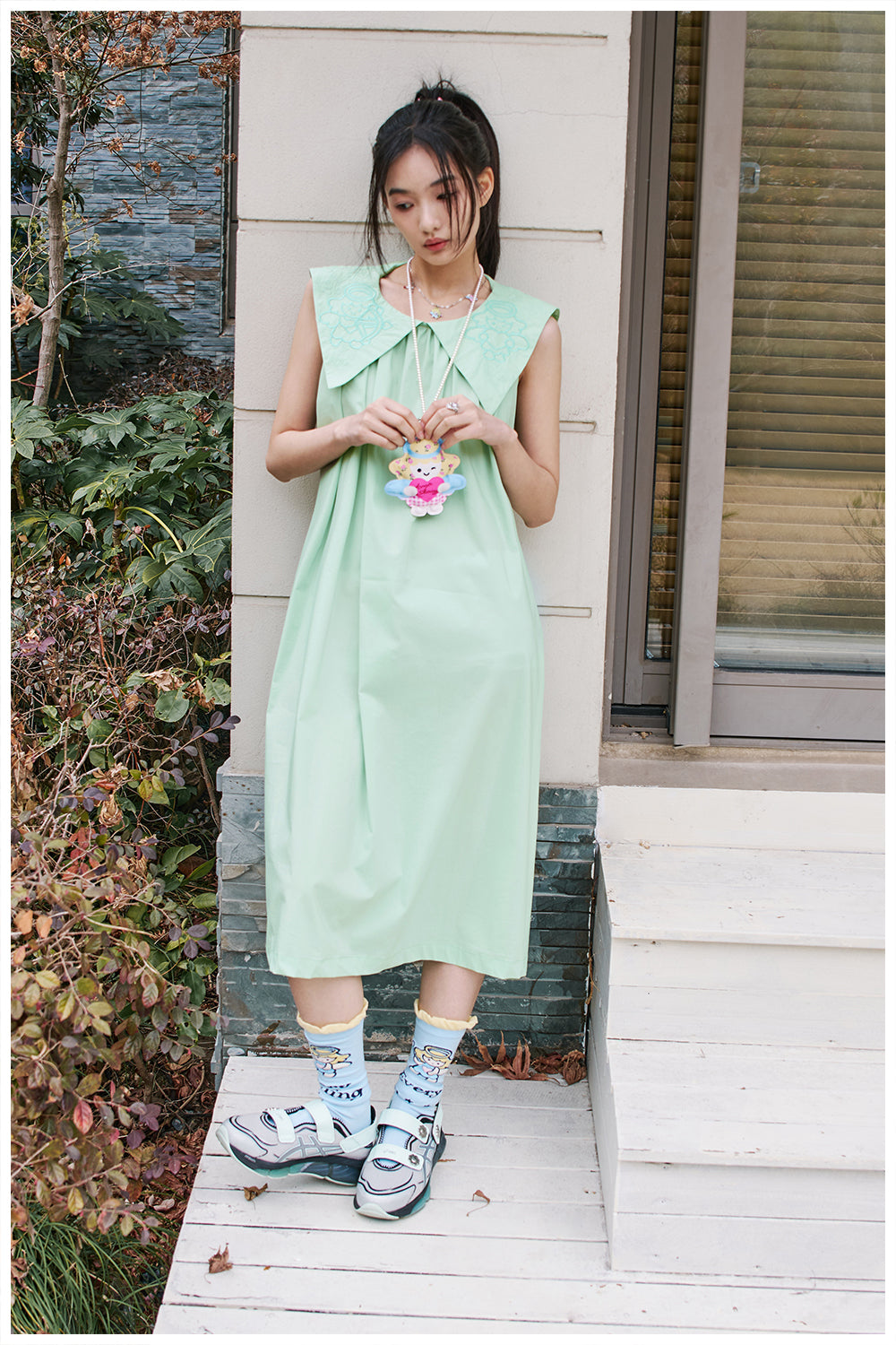 tntntutu Green Dress | Angel Embroidery Sleeveless Dress | Doll Collar Summer Dress dress tntntutu