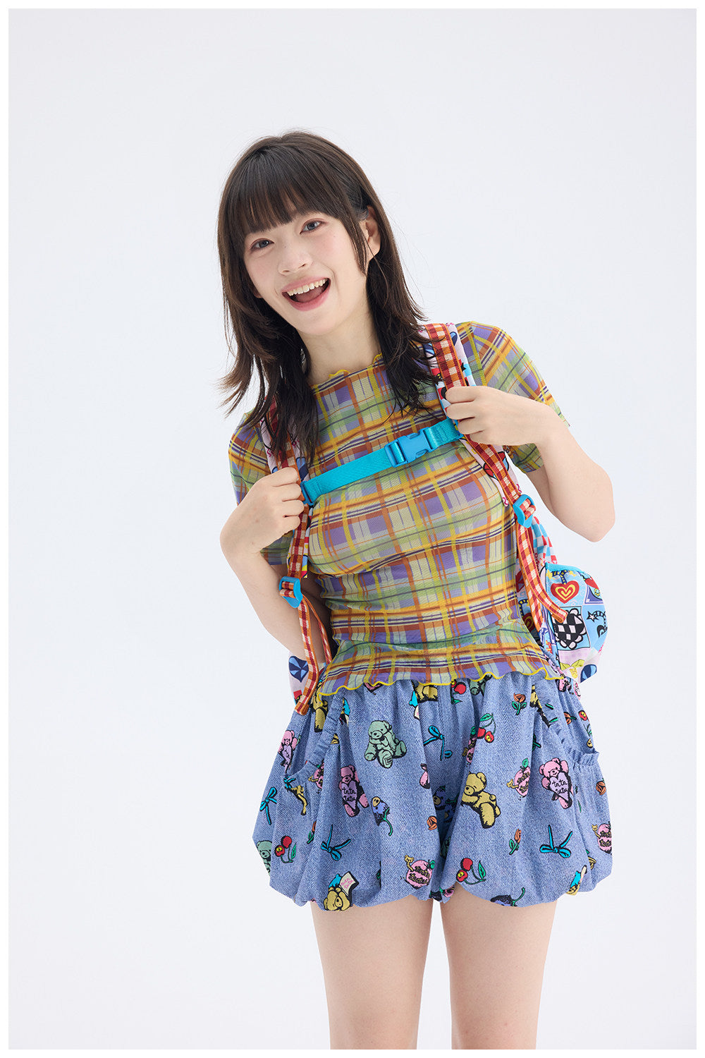 tntntutu - Pink Plaid Mesh Top | Fairy Kei Kawaii Harajuku Layering Shirt tshirt tntntutu
