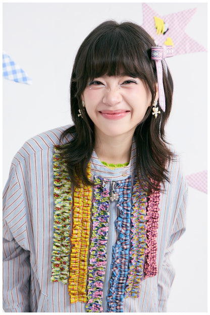 tntntutu - Blue Stripe Colorful Ruffle Collar Jacket jacket tntntutu