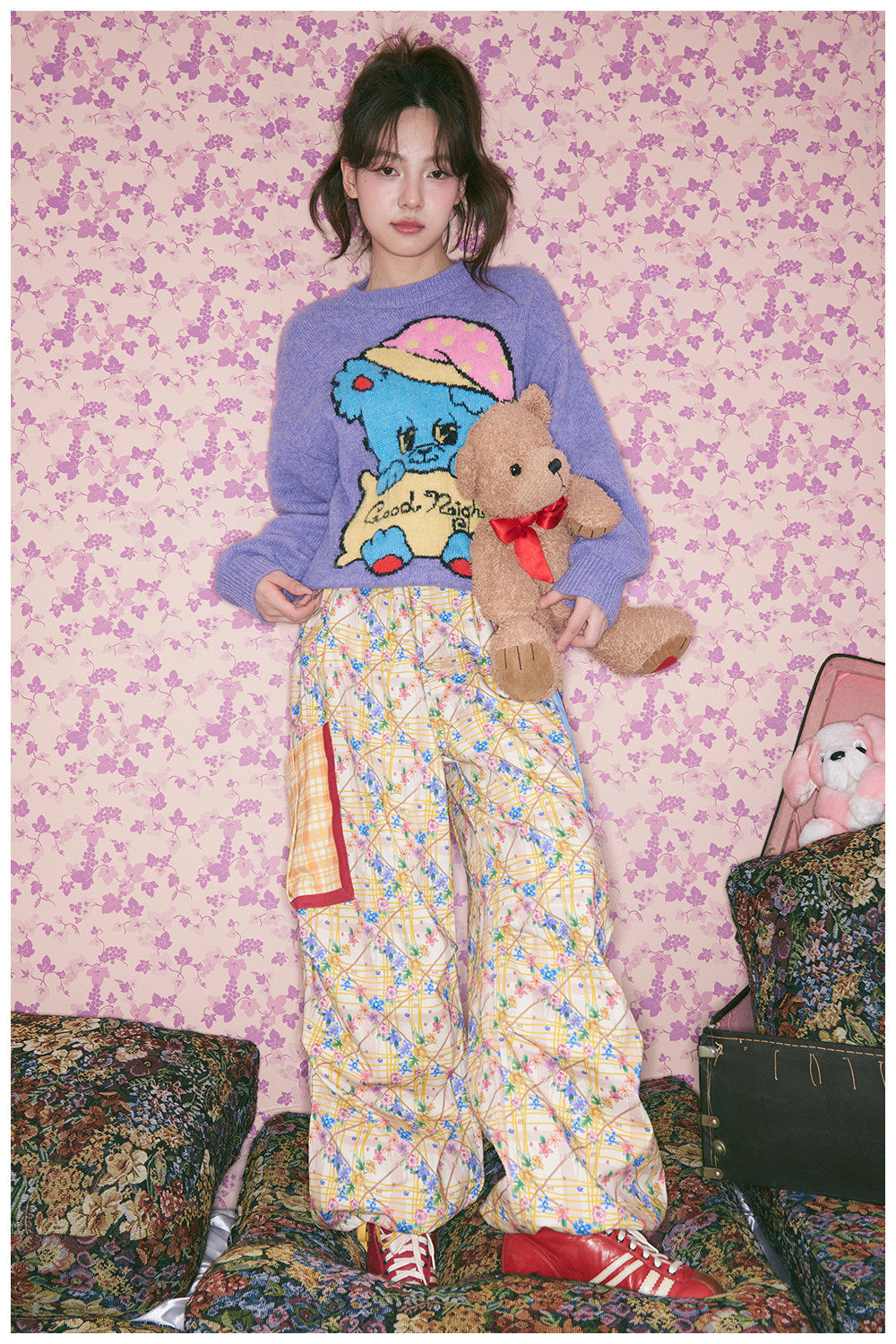 tntntutu - Kidcore Floral Plaid High-Waist Parachute Pants pants tntntutu
