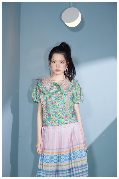 Tntntutu Shirt | Cute Floral Print Shirt | Doll Collar Cotton Blouse blouse tntntutu