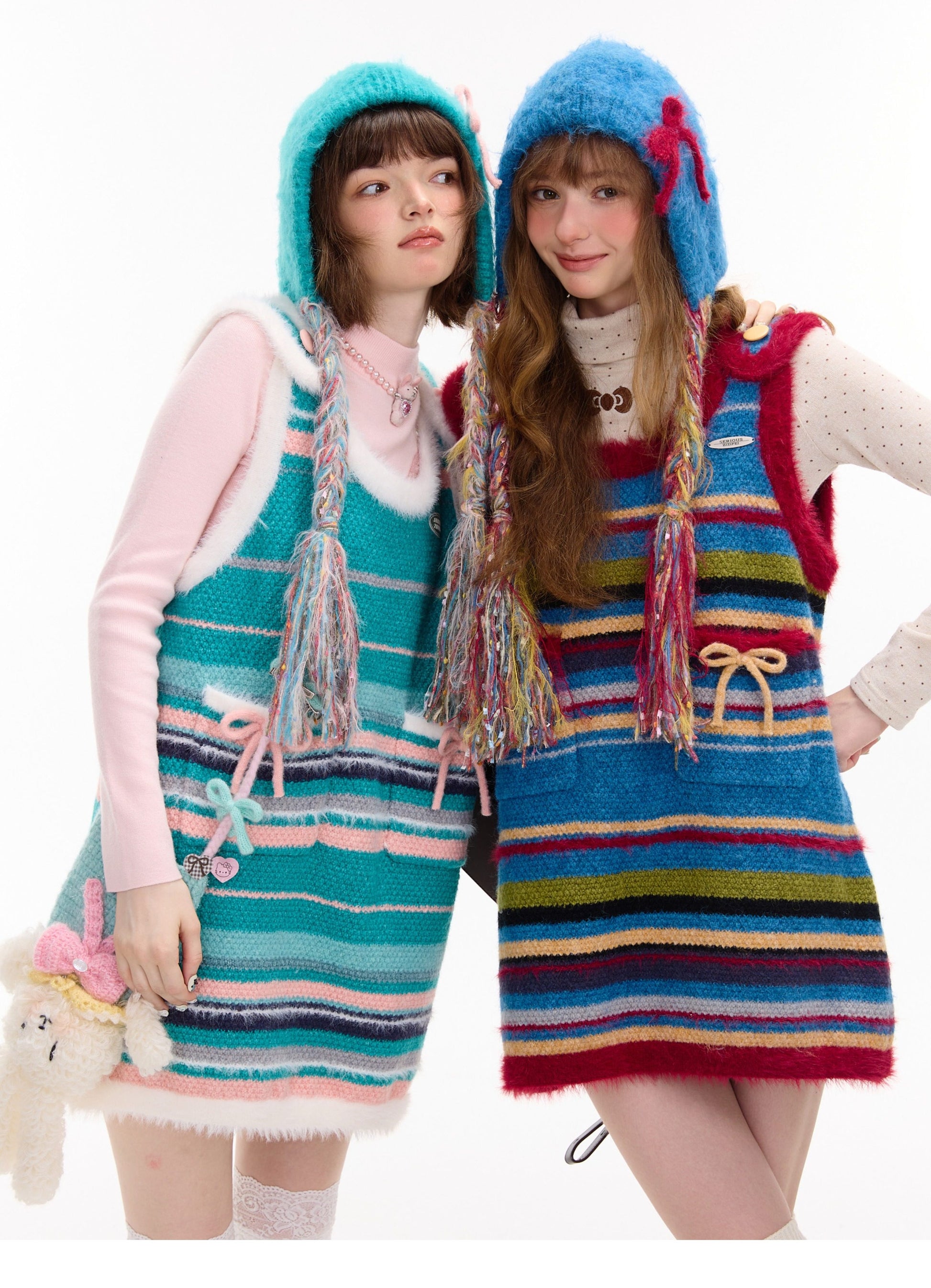 ziziFei - Striped Bow Knit Pinafore Dress dress ziziFei