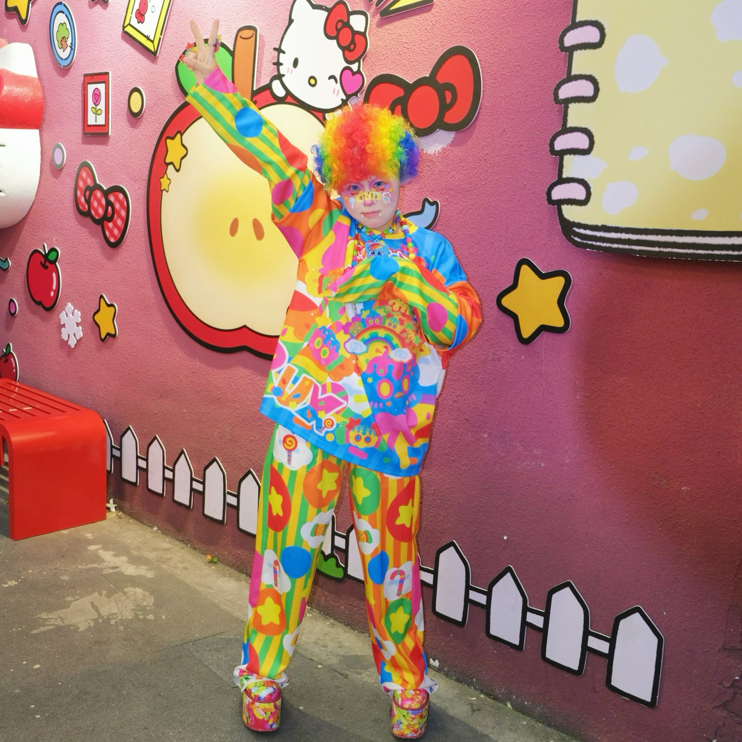 Rainbow Universe RUX - Decora Layered Top & Wide Pants Set set Rainbow Universe RUX Set ( Sweatshirt + Pants ) M