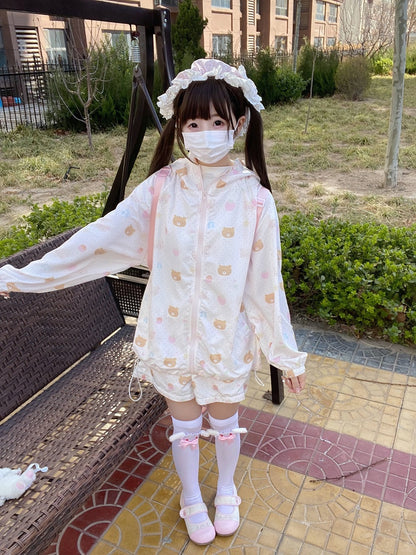 Kawaii Summer Set – UV Jacket & High-Waist Shorts set Blurred Bear
