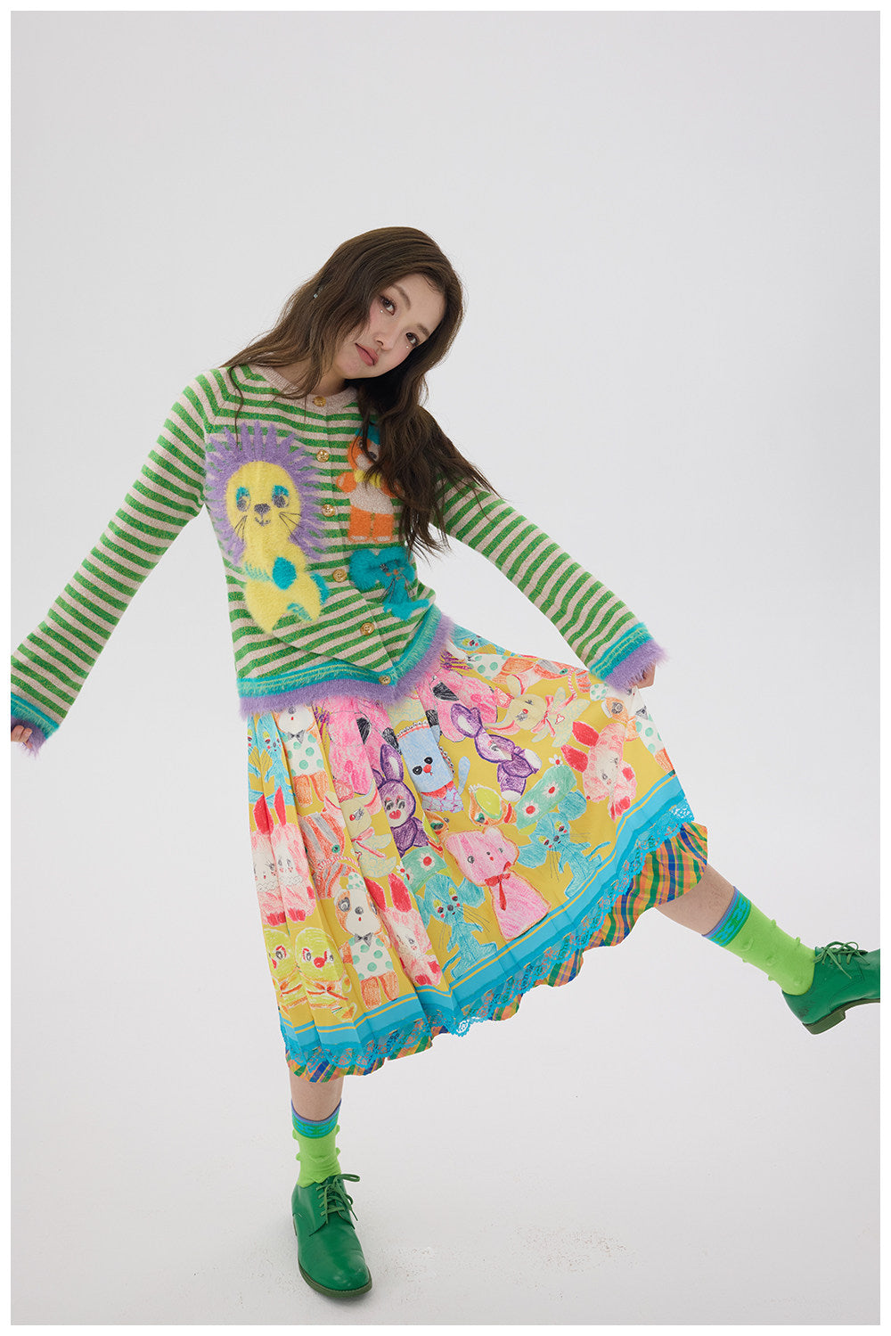 tntntutu - Colorblock Lace Pleated Skirt skirt tntntutu