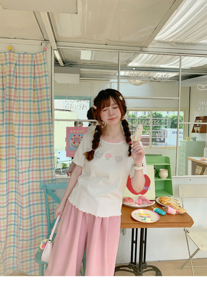 Peach Party - Pink Ruffle Wide Leg Pants