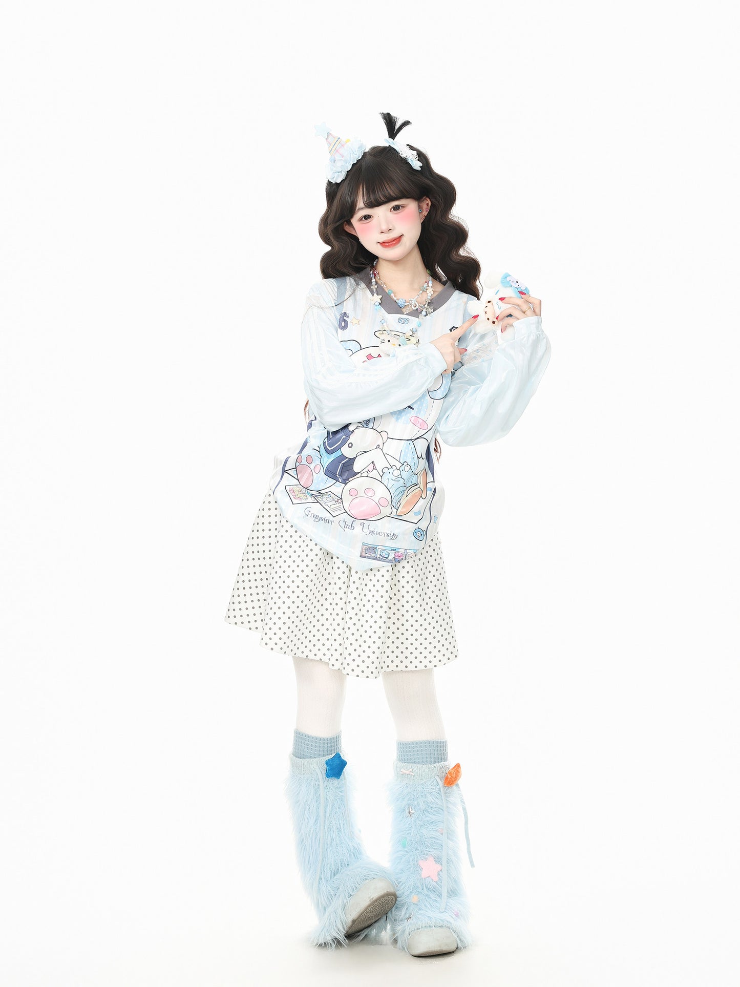 Y2K Polka Dot Color-Block Pleated Skirt skirt Languid Park