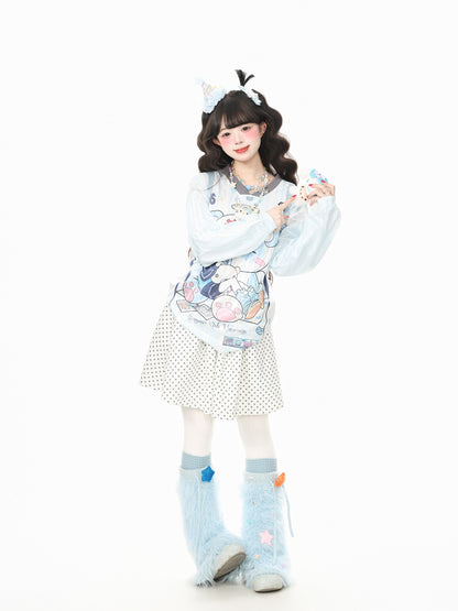 Y2K Polka Dot Color-Block Pleated Skirt skirt Languid Park