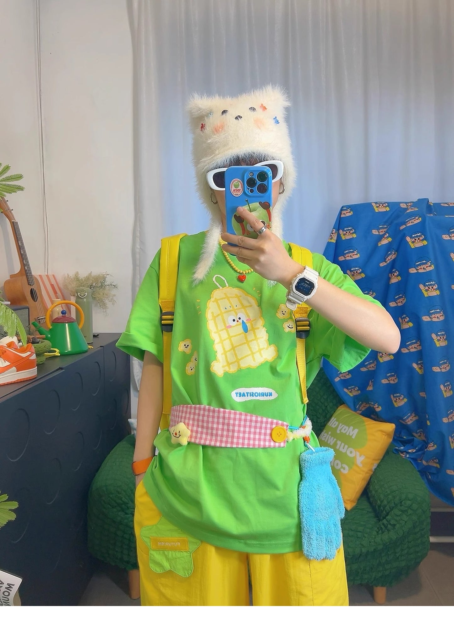 KURIOSITAET - Decora Kei Green Graphic T-Shirt tshirt KURIOSITAET