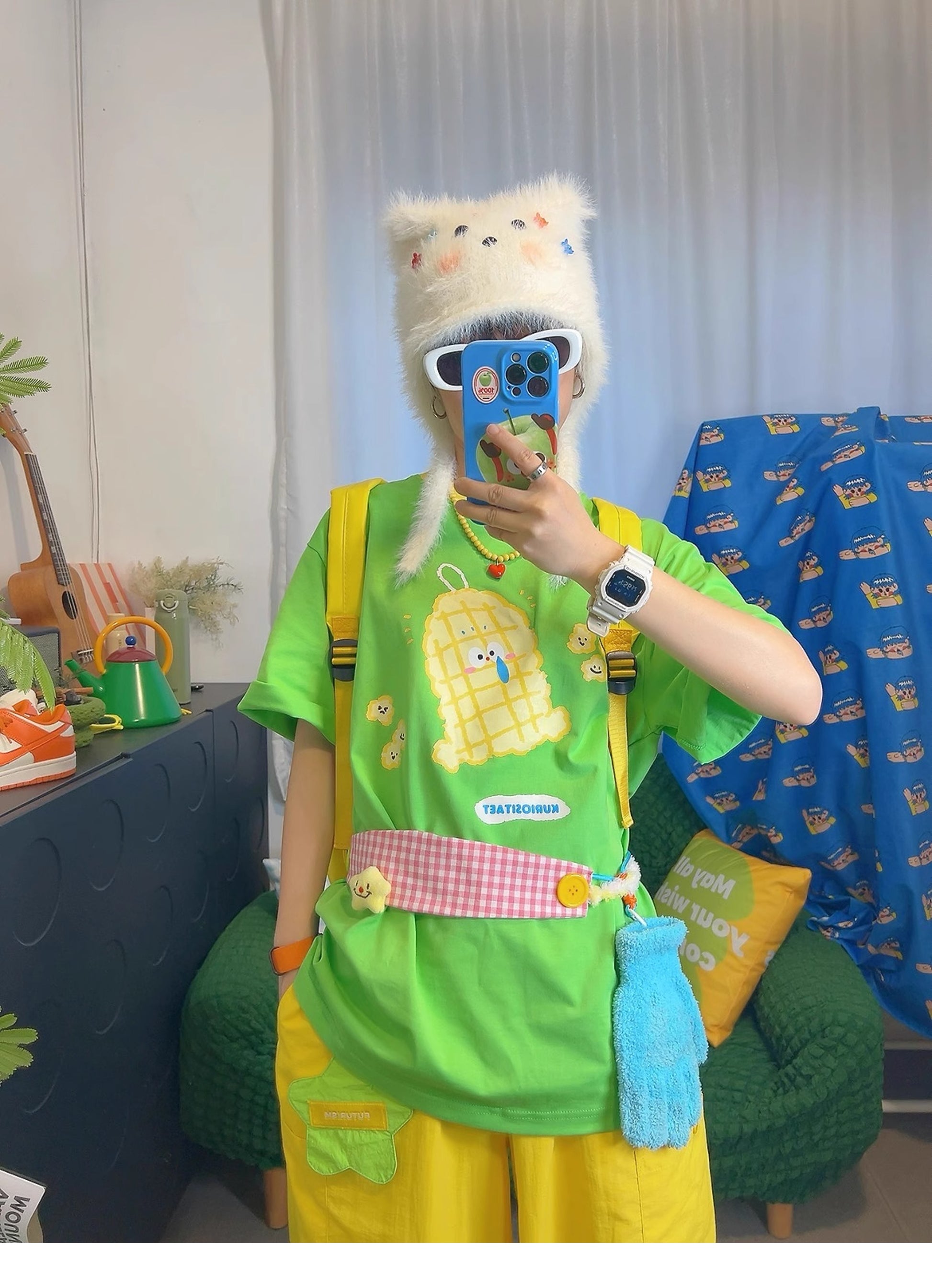 KURIOSITAET - Decora Kei Green Graphic T-Shirt tshirt KURIOSITAET