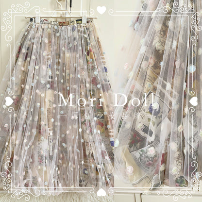 Mori Doll - Embroidered Mesh Vintage Print Skirt skirt Mori Doll Long S