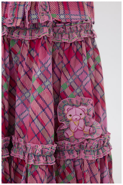 tntntutu - Pink Plaid Bear Hat Skirt Set set tntntutu