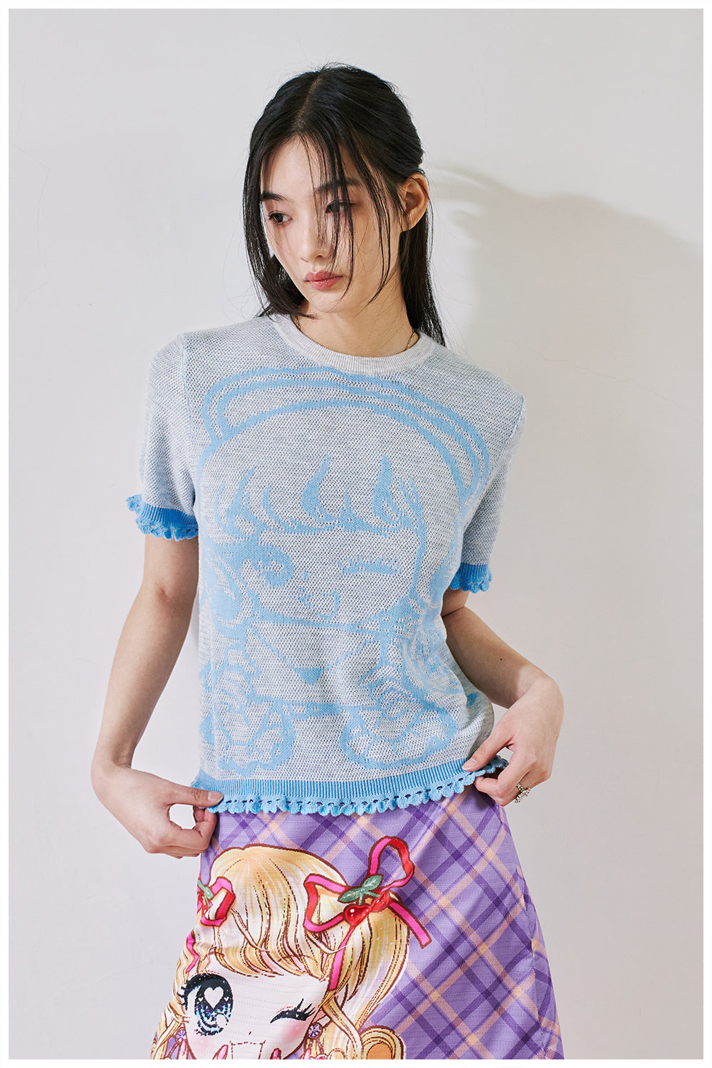 tntntutu Two-Tone T-shirt | Envelope Angel Tee | Knitted Short Sleeve Top tshirt tntntutu