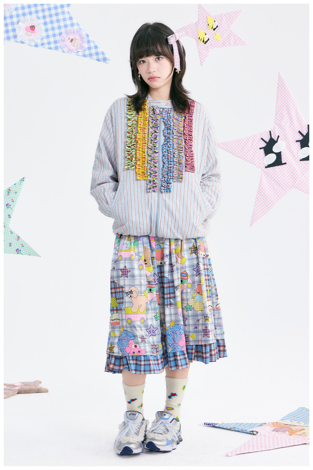tntntutu - Blue Stripe Colorful Ruffle Collar Jacket jacket tntntutu