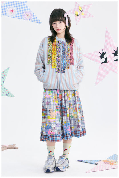 tntntutu - Blue Stripe Colorful Ruffle Collar Jacket jacket tntntutu