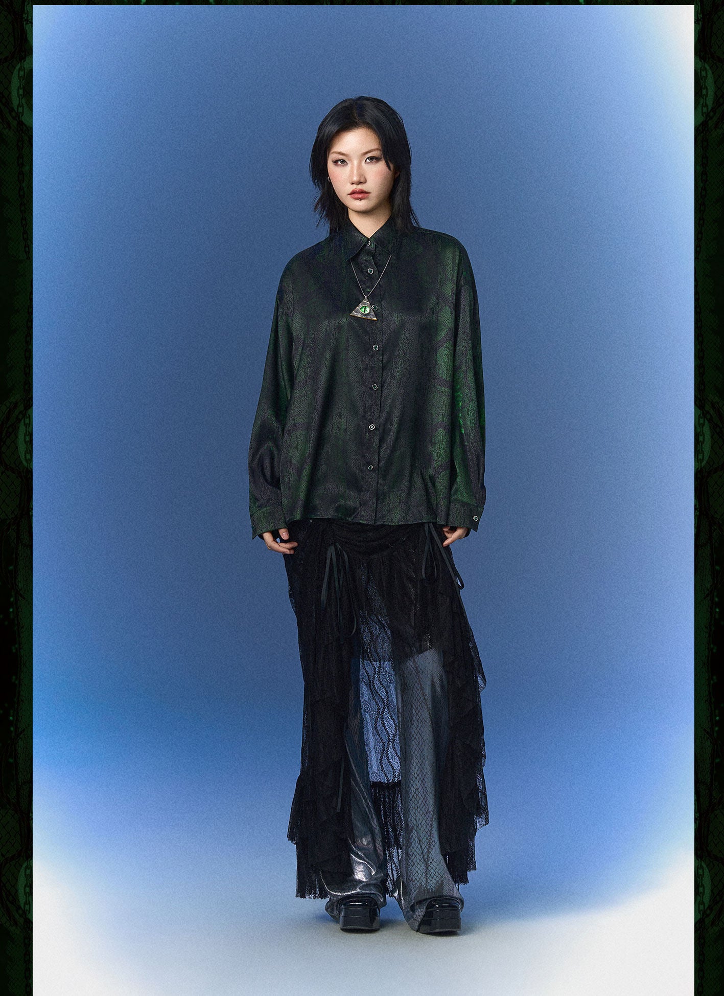 Monsssstar - Dark Green Snake Print Shirt shirt Monsssstar