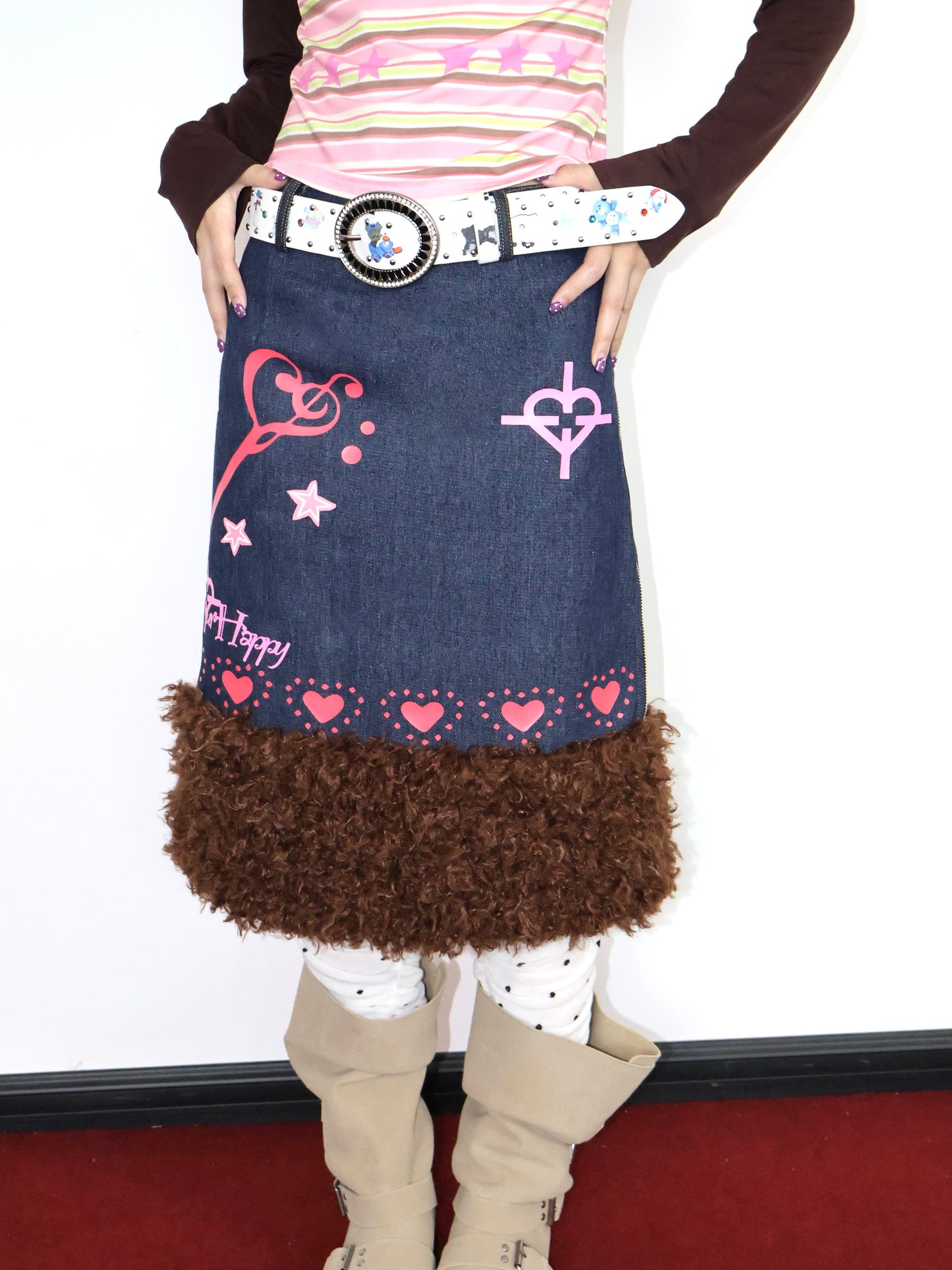 OurHappy - Denim Patch A-Line Skirt skirt Our Happy