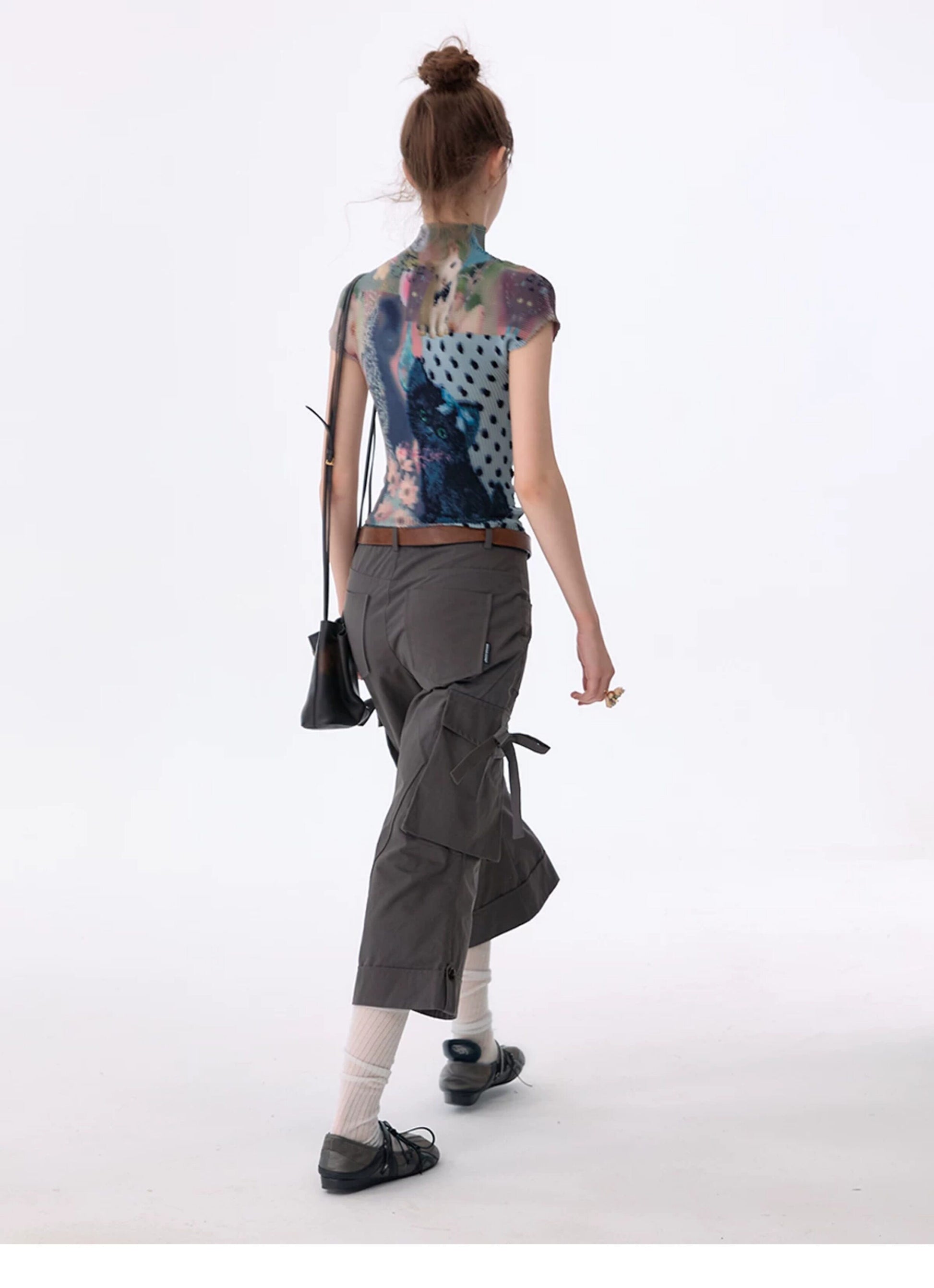 ziziFei - Charcoal Bow Cargo Cropped Pants shorts ziziFei