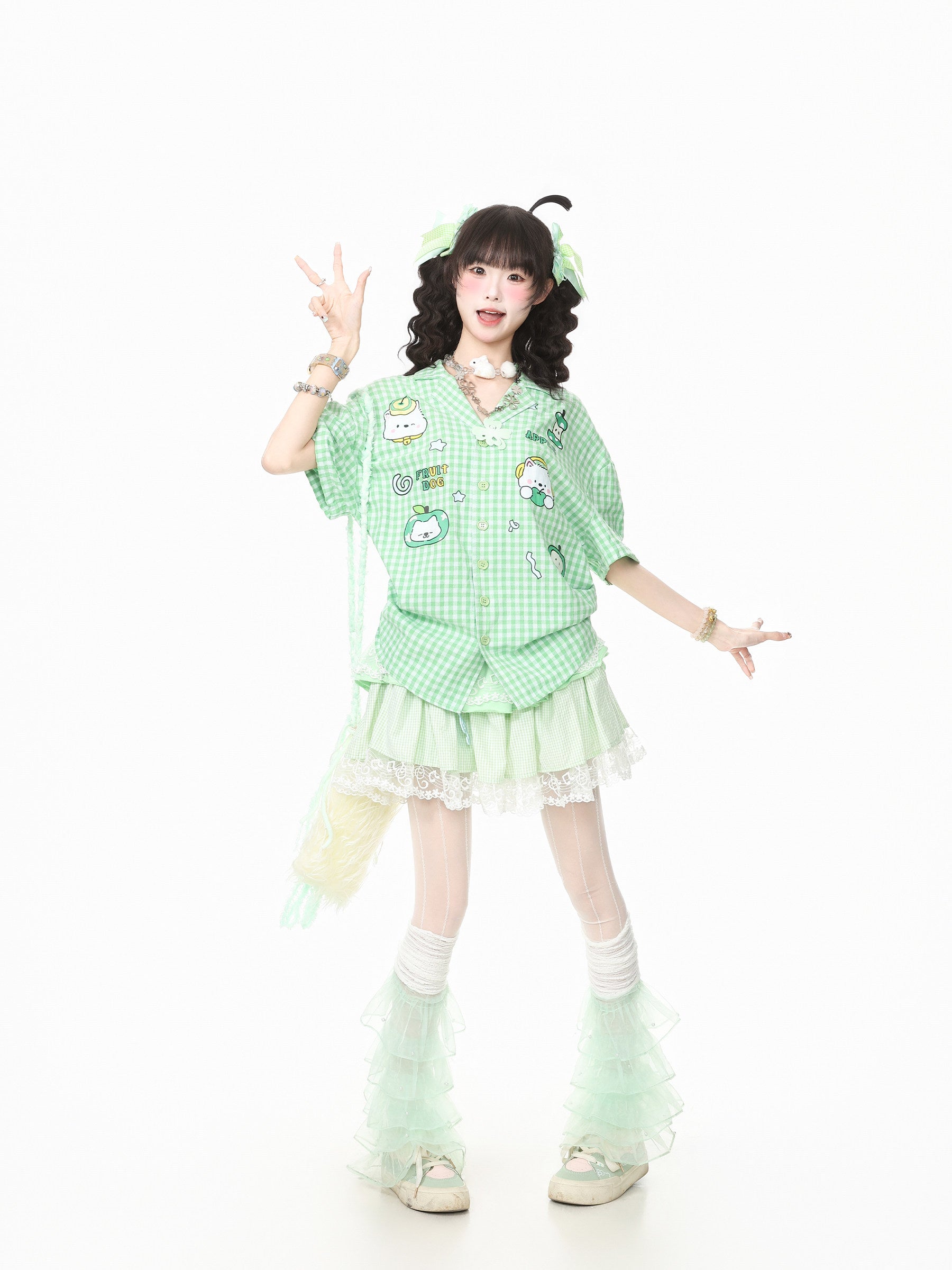 Languid Park - Plaid Embroidered Oversized Short Sleeve Shirt shirt Languid Park