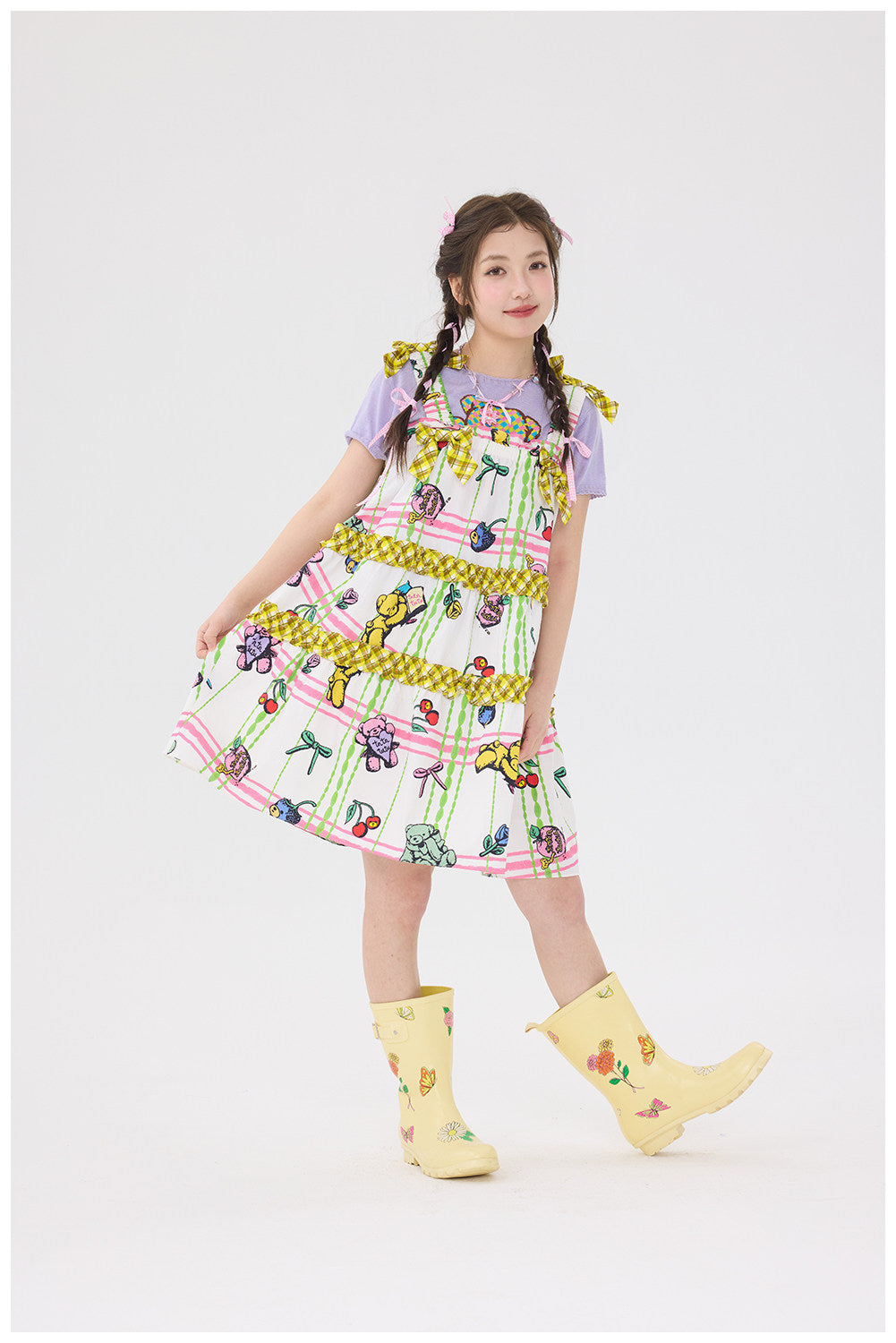 tntntutu - Plaid Bow Bear Suspender Skirt dress tntntutu