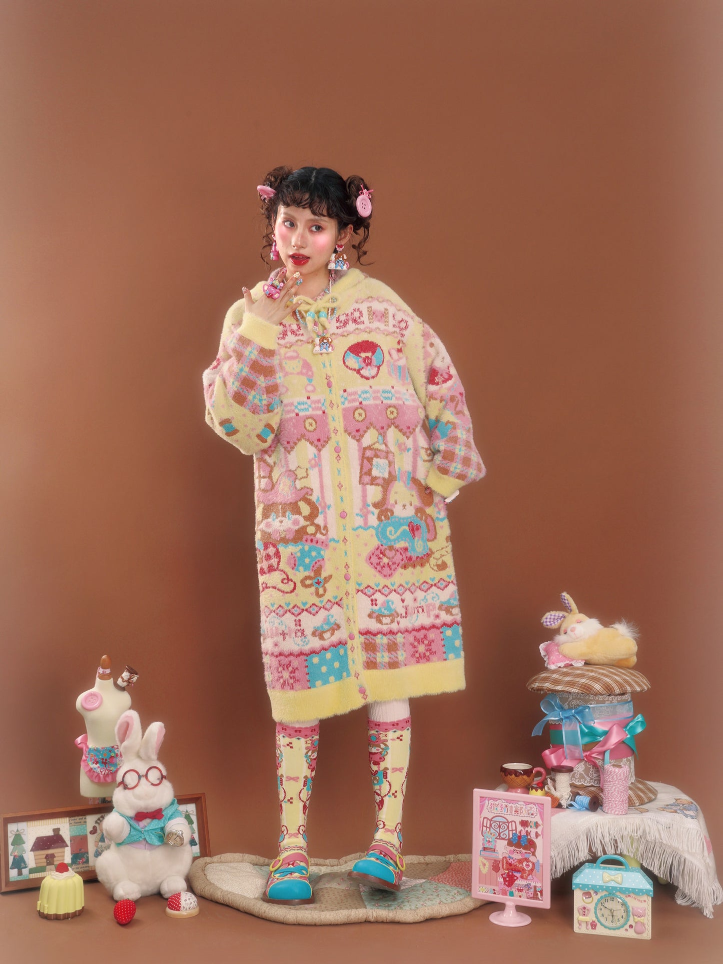 LutraJump - Decora Bear Hood Knit Cardigan dress Lutra Jump