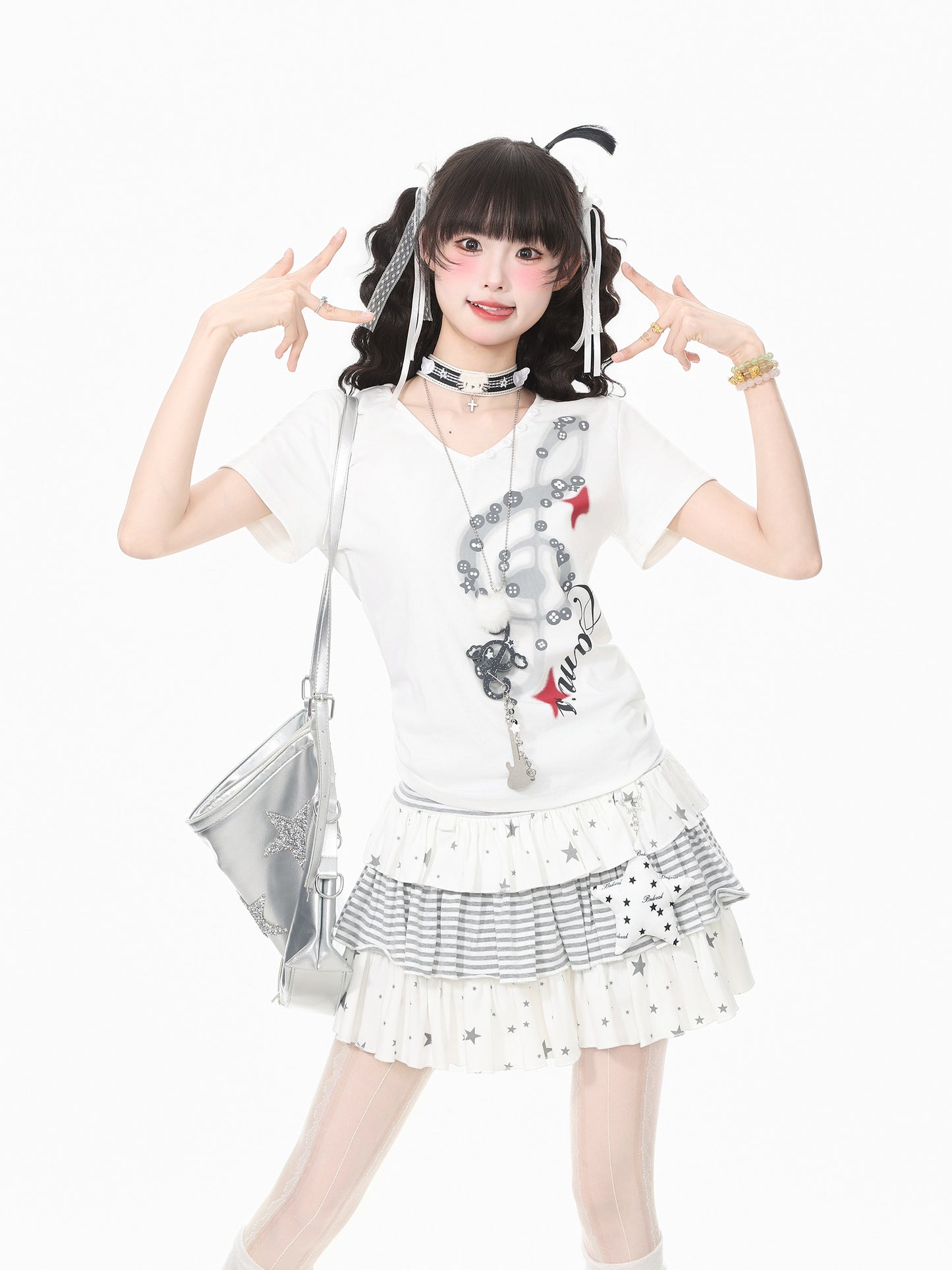Languid Park - Music Note V-Neck Tee tshirt Languid Park White S