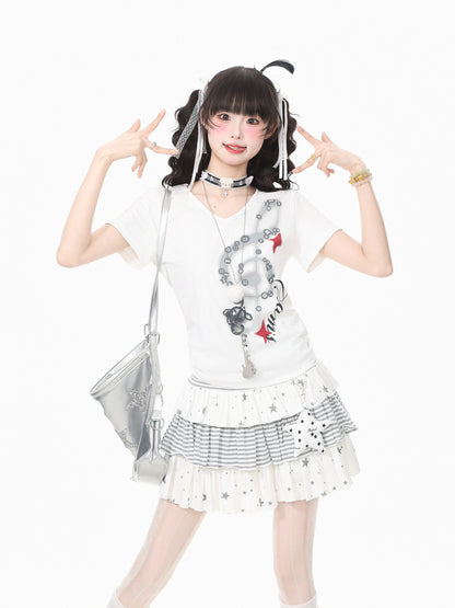Languid Park - Music Note V-Neck Tee tshirt Languid Park White S
